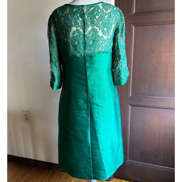50's VINTAGE | Wayne Fuller Emerald Green Silk Sheath Dress Lace | Approx Sz 10 - Picture 2 of 12